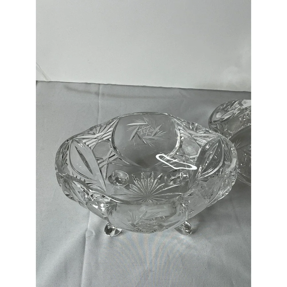 Vintage Tall Crystal Candy Dish‎ Footed w/ Lid Cut Glass Starburst Pattern Heavy